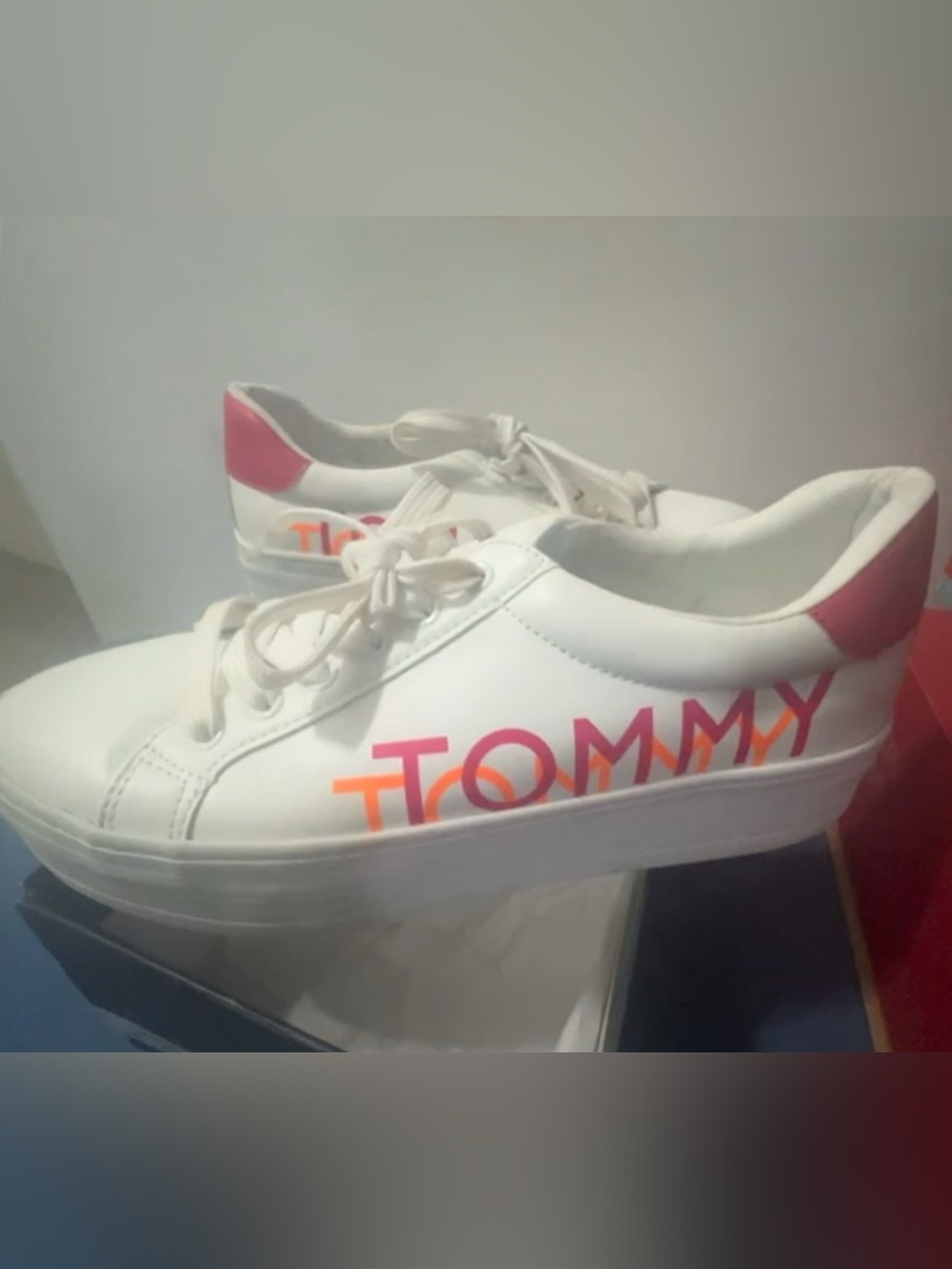 Tommy Hilfiger White Sneakers with Pink and Orange Logo